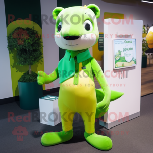 Lime Green Ermine mascot costume character dressed with a Chinos and Belts