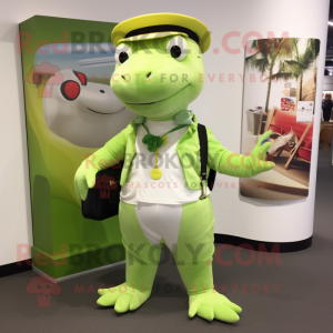 Lime Green Ermine mascot costume character dressed with a Chinos and Belts
