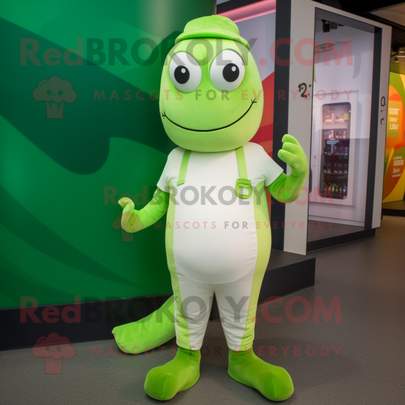 Lime Green Ermine mascot costume character dressed with a Chinos and Belts