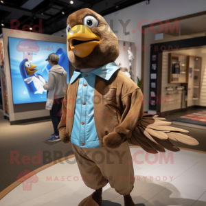 Brown Pigeon mascot costume character dressed with a Windbreaker and Watches