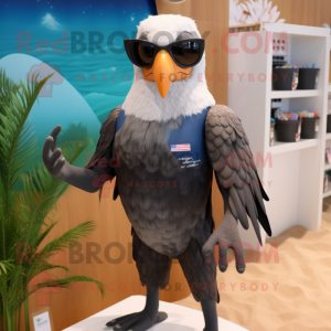 Gray Bald Eagle mascot costume character dressed with a Swimwear and Eyeglasses