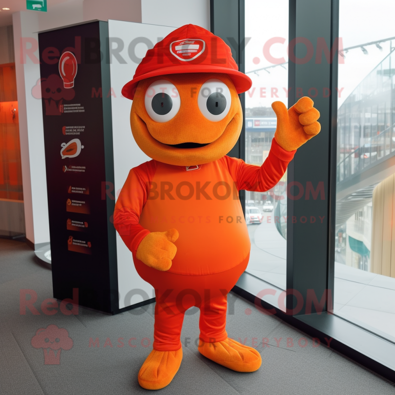 Red Orange mascot costume character dressed with a Turtleneck and Caps