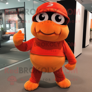 Red Orange mascot costume character dressed with a Turtleneck and Caps
