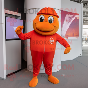 Red Orange mascot costume character dressed with a Turtleneck and Caps