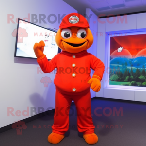 Red Orange mascot costume character dressed with a Turtleneck and Caps