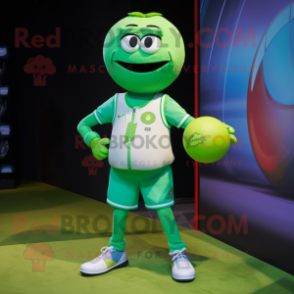 Green Handball Ball mascot costume character dressed with a Playsuit and Belts