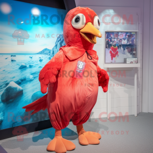 Red Seagull mascot costume character dressed with a Romper and Necklaces
