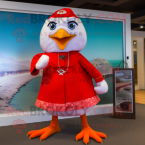 Red Seagull mascot costume character dressed with a Romper and Necklaces