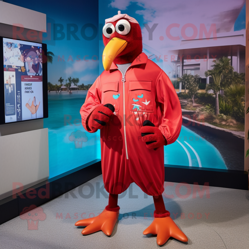 Red Seagull mascot costume character dressed with a Romper and Necklaces