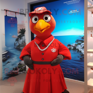 Red Seagull mascot costume character dressed with a Romper and Necklaces