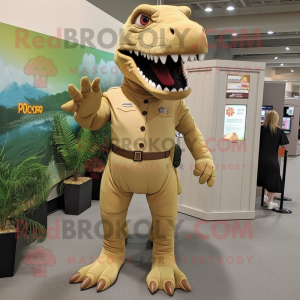 Tan Tyrannosaurus mascot costume character dressed with a Shift Dress and Foot pads