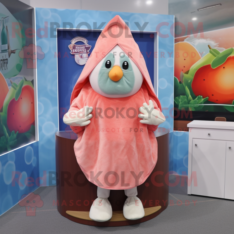 Peach Oyster mascot costume character dressed with a Hoodie and Shawls