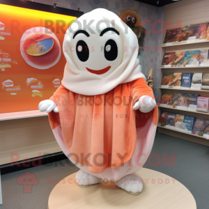 Peach Oyster mascot costume character dressed with a Hoodie and Shawls