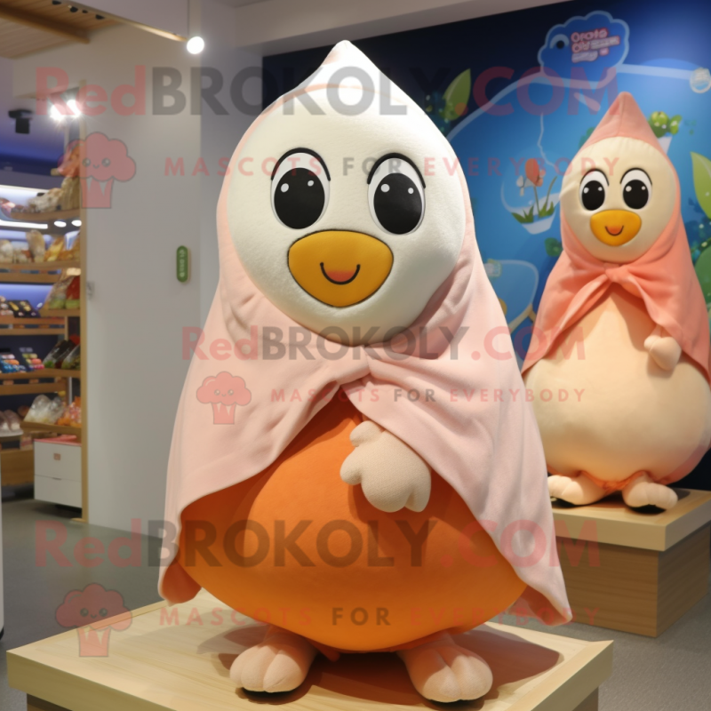 Peach Oyster mascot costume character dressed with a Hoodie and Shawls