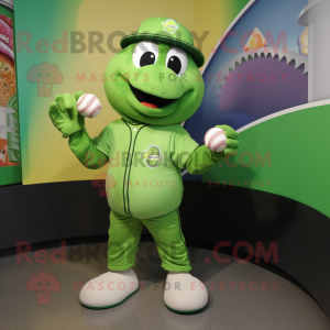 Lime Green Aglet mascot costume character dressed with a Baseball Tee and Beanies