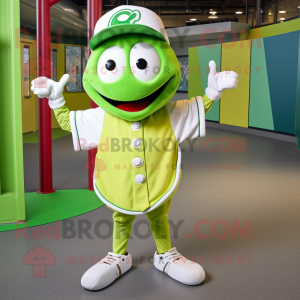 Lime Green Aglet mascot costume character dressed with a Baseball Tee and Beanies