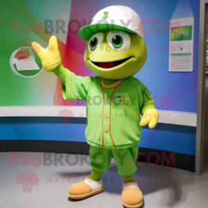 Lime Green Aglet mascot costume character dressed with a Baseball Tee and Beanies