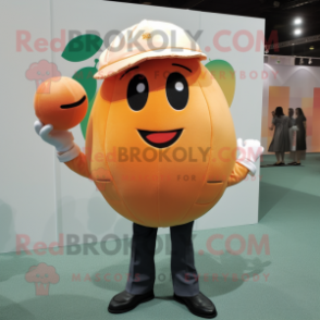 Peach Handball Ball mascot costume character dressed with a Suit Pants and Pocket squares