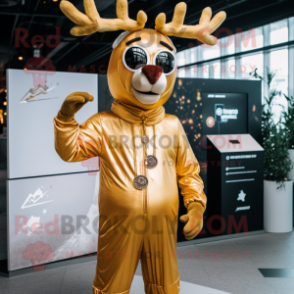 Gold Reindeer mascot costume character dressed with a Jumpsuit and Keychains