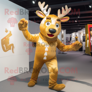 Gold Reindeer mascot costume character dressed with a Jumpsuit and Keychains