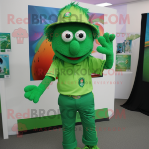 Green Jambalaya mascot costume character dressed with a Polo Tee and Keychains