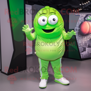 Lime Green Green Bean mascot costume character dressed with a Joggers and Clutch bags