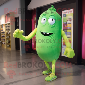 Lime Green Green Bean mascot costume character dressed with a Joggers and Clutch bags