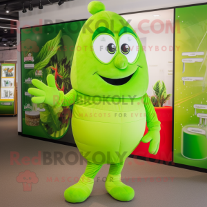 Lime Green Green Bean mascot costume character dressed with a Joggers and Clutch bags