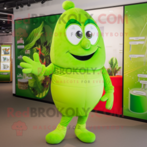 Lime Green Green Bean mascot costume character dressed with a Joggers and Clutch bags