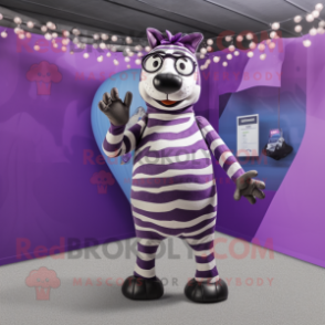 Lavender Zebra mascot costume character dressed with a One-Piece Swimsuit and Tie pins