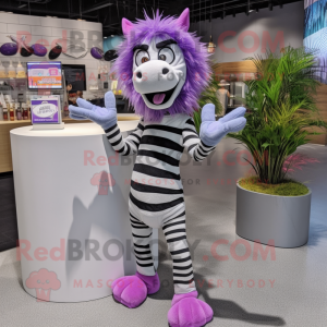 Lavender Zebra mascot costume character dressed with a One-Piece Swimsuit and Tie pins