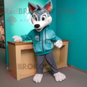 Cyan Dingo mascot costume character dressed with a Sweatshirt and Bow ties