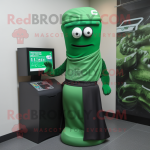 Forest Green Computer mascot costume character dressed with a Wrap Dress and Digital watches