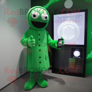 Forest Green Computer mascot costume character dressed with a Wrap Dress and Digital watches