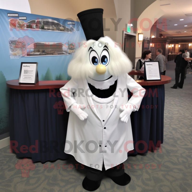 White Clam Chowder mascot costume character dressed with a Tuxedo and Hair clips White Clam Chowder mascot costume character dressed with a Tuxedo and Hair clips