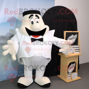 White Clam Chowder mascot costume character dressed with a Tuxedo and Hair clips