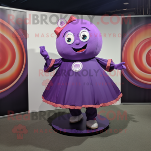 Purple Candy mascot costume character dressed with a Circle Skirt and Ties