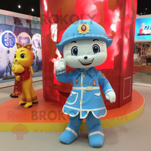 Sky Blue Fire Fighter mascot costume character dressed with a Mini Skirt and Shawls