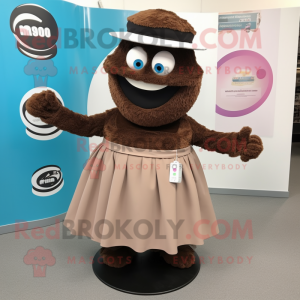 Brown Gyro mascot costume character dressed with a A-Line Skirt and Clutch bags