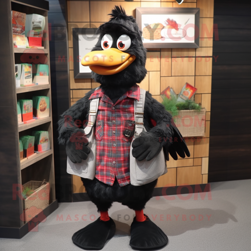 Black Hens mascot costume character dressed with a Flannel Shirt and Wallets