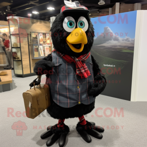Black Hens mascot costume character dressed with a Flannel Shirt and Wallets