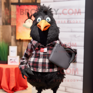 Black Hens mascot costume character dressed with a Flannel Shirt and Wallets