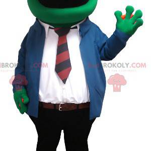 Mascotte de grenouille avec des lunettes et un costume cravate