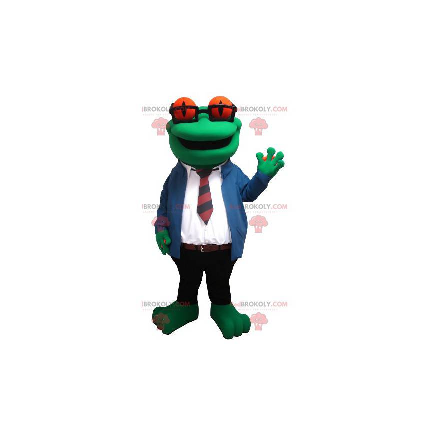 Froschmaskottchen mit Brille und Krawattenanzug - Redbrokoly.com