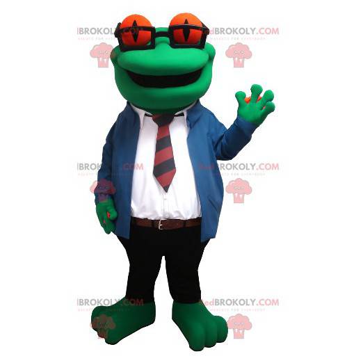 Mascota de la rana con gafas y un traje de corbata -