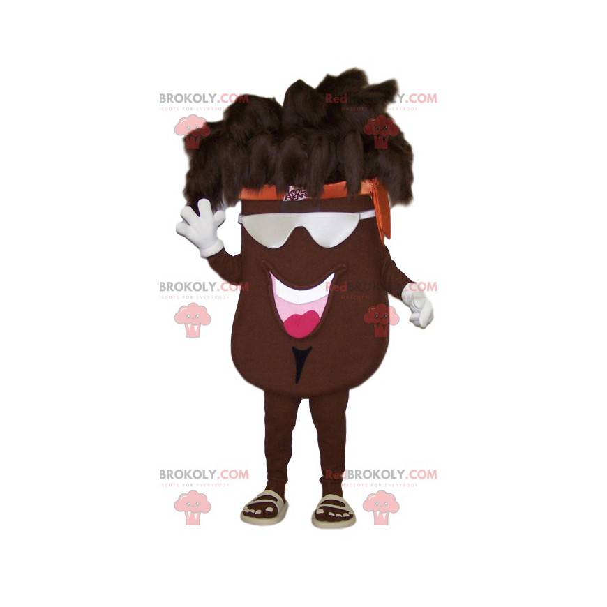 Giant brown bean mascot with its original hairstyle -