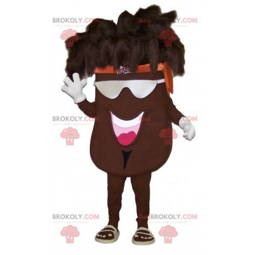 Giant brown bean mascot with its original hairstyle -