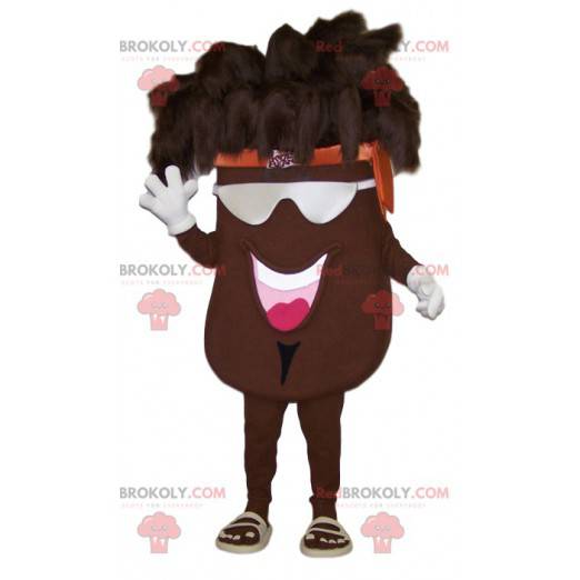 Mascotte de haricot marron géant avec sa coiffure originale -