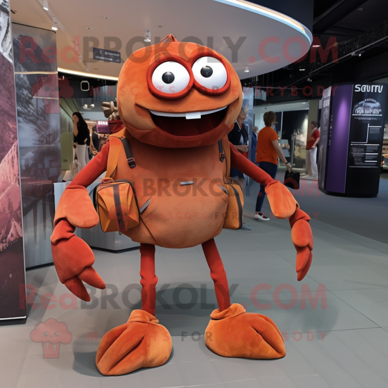 Rust Crab mascot costume character dressed with a Joggers and Clutch bags