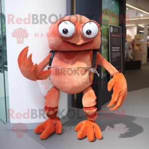Rust Crab mascot costume character dressed with a Joggers and Clutch bags
